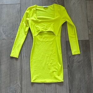 Fashion Nova Yellow Long Sleeve Bodycon Dress